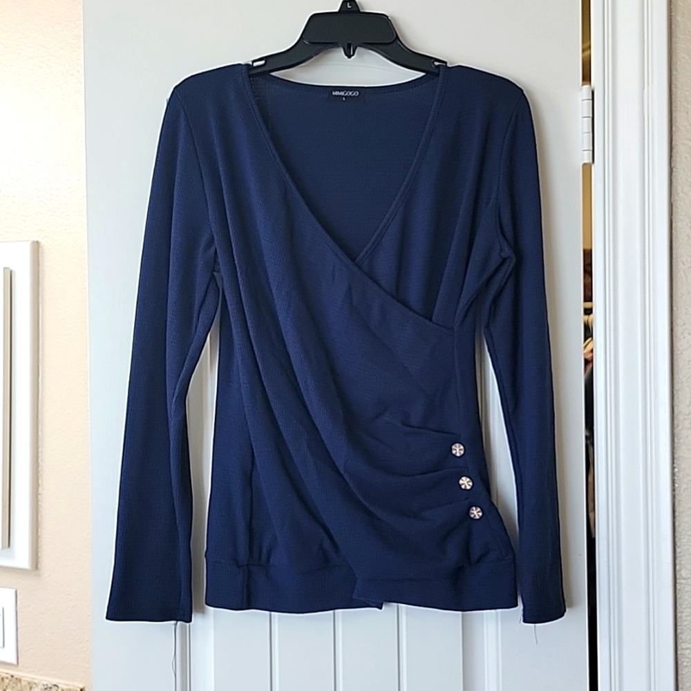 MIMI & COCO Navy Blue V-Neck Wrap Sweater